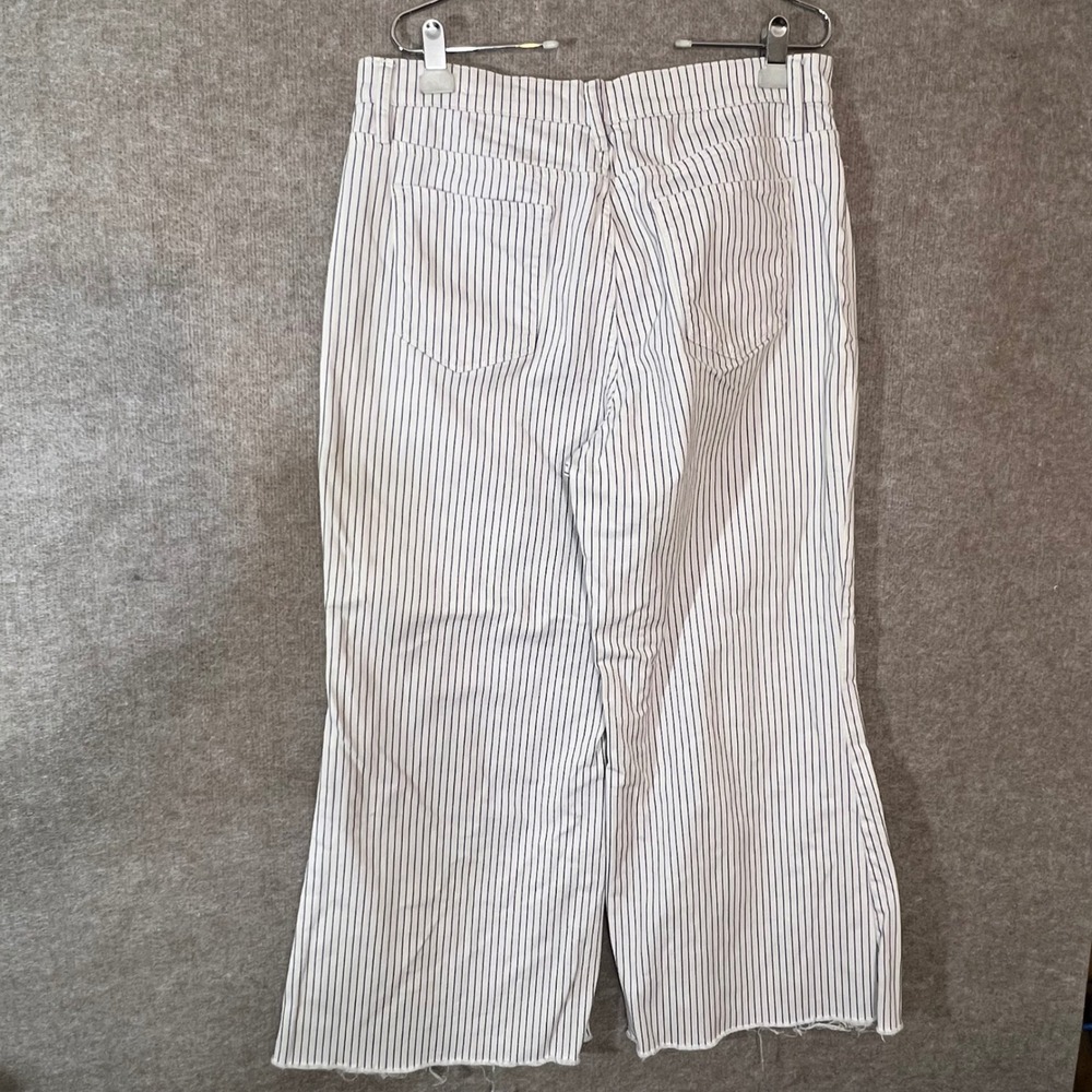 FRAME Le Palazzo Crop Jeans Womens 32 Striped High Rise Wide Leg Raw Hem